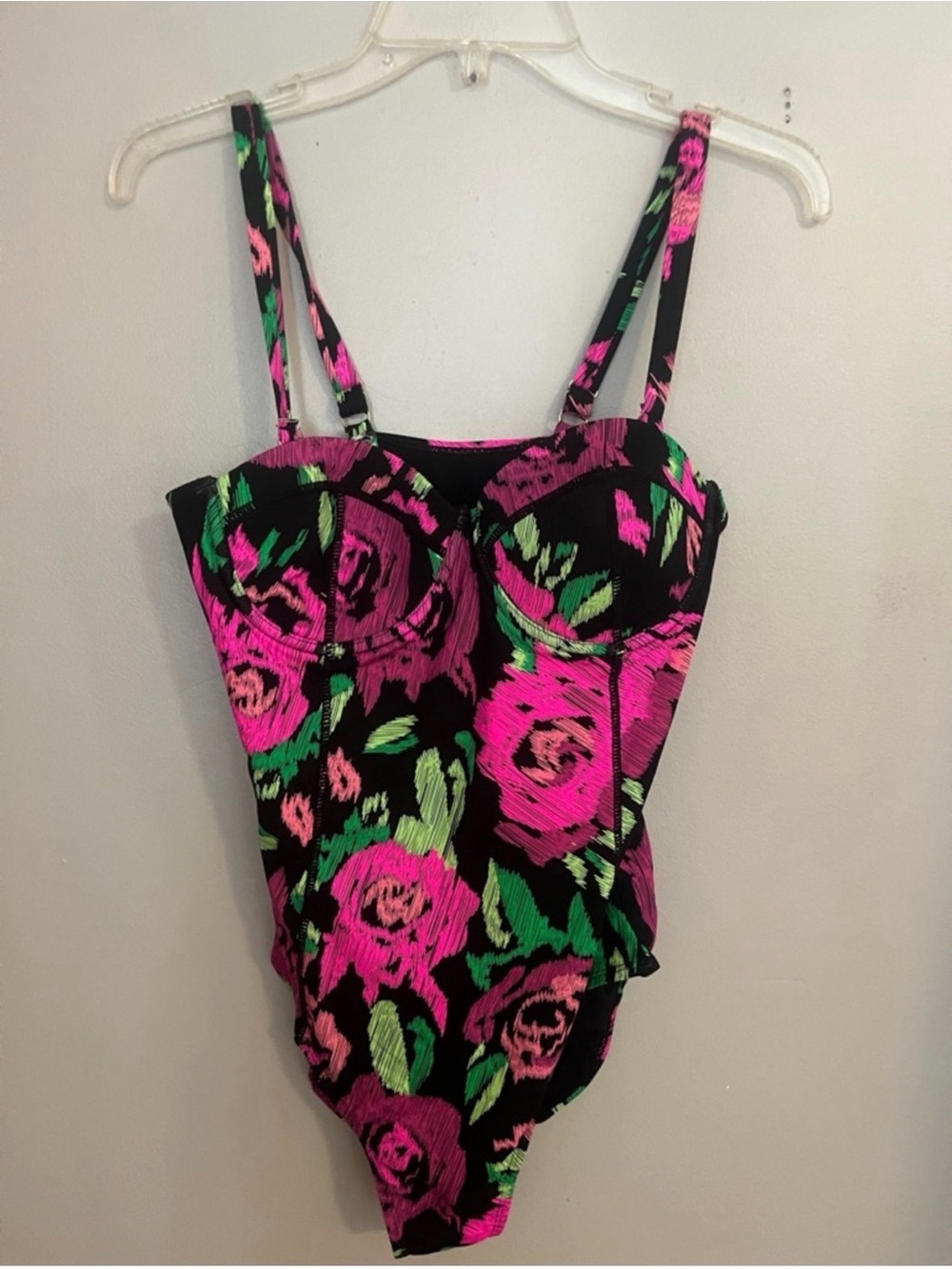 Betsey Johnson Black One-Piece with Hot Pink & Neon Green Trim